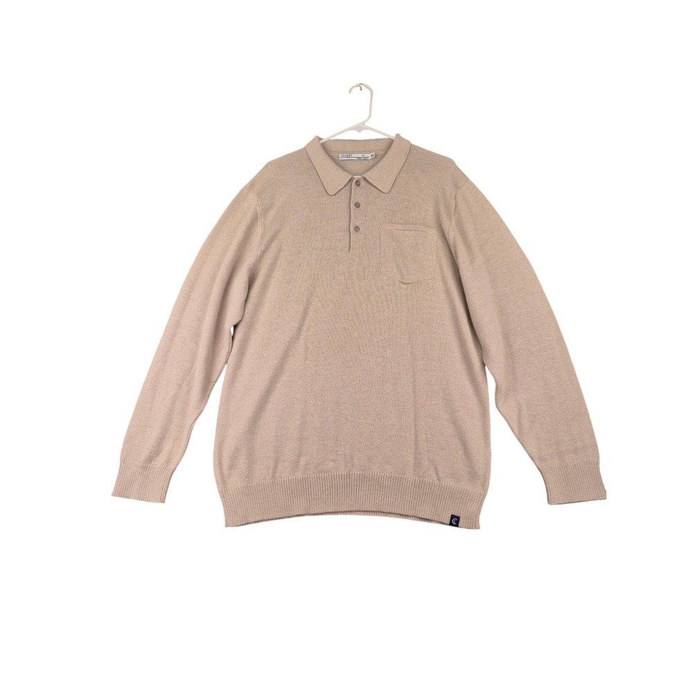 Criquet Mens XL Tan Long Sleeve Knit Polo Sweater Baby Alpaca Blend Austin TX